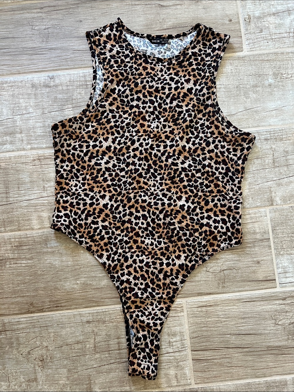 SHEIN Leopard Print Tank-Style Bodysuit - Brown Black Cream